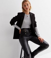 New Look Black Leather-Look Military Button Leggings